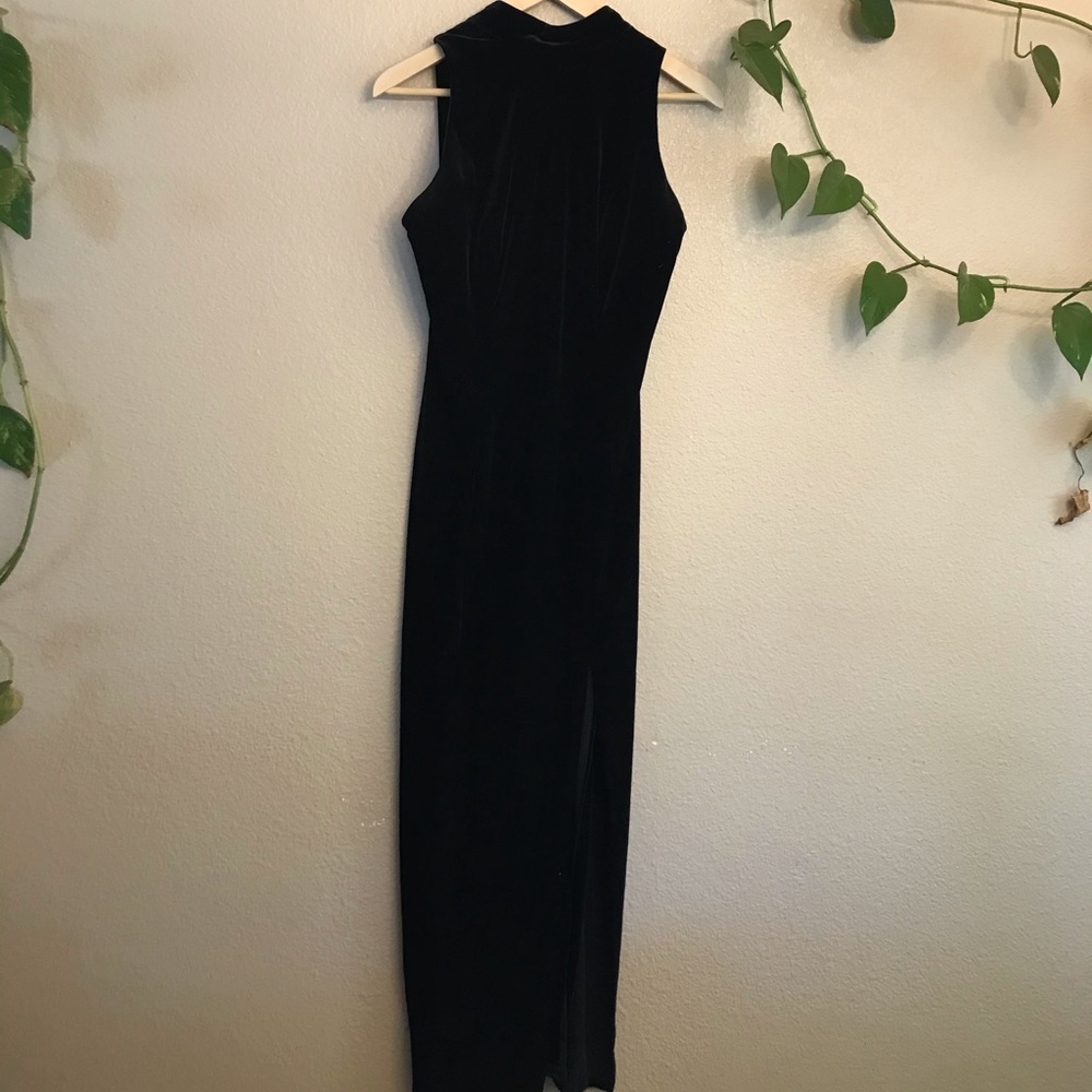 Halter Black Velvet Formal Dress